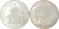 France 100 Francs Coin, Panthéon, Paris, Silver, KM:951.1 -