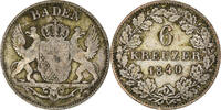 German States 6 Kreuzer Coin, BADEN, Leopold I, Silver -