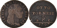 ITALIAN STATES 8 Tornesi Coin, NAPLES, Ferdinando IV, Copper -