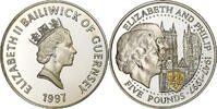 Guernsey 5 Pounds Elizabeth II, British Royal Mint, Silver -