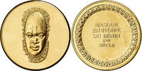 France Medaille Masque en Ivoire du Bénin, Gilt Bronze -