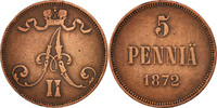 Finland 5 Pennia Coin, Alexander II, Copper, KM:4.2 -