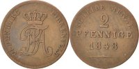German States 2 Pfenninge HESSE-DARMSTADT, Ludwig II, Billon -