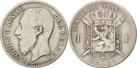 Belgium Franc Coin, Leopold II, Silver, KM:29.1 -