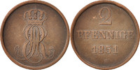 German States 2 Pfennig Coin, HANNOVER, Ernst August, Copper -