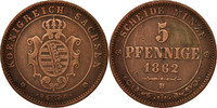 German States 5 Pfennig Coin, SAXONY-ALBERTINE, Johann -