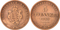 German States 5 Pfennig Coin, SAXONY-ALBERTINE, Johann -