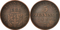 German States 3 Pfennig Coin, PRUSSIA, Wilhelm I, Berlin -