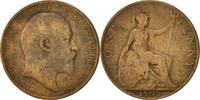 Great Britain Penny Coin, Edward VII, Bronze, KM:794.1 -