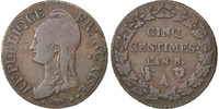 France 5 Centimes Coin, Dupré, Paris, Bronze, KM:640.1 -