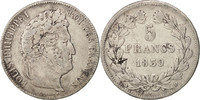 France 5 Francs 1839 D Coin, Louis-Philippe, Lyon, Silver, KM:749.4 VF(30-35)