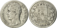 France 1/2 Franc Coin, Charles X, Strasbourg, Silver -