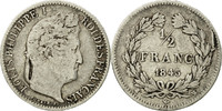 France 1/2 Franc Coin, Louis-Philippe, Lille, Silver -