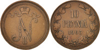 Finland 10 Pennia Coin, Nicholas II, Helsinki, Copper, KM:14 -