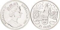 Gibraltar 21 Ecus Coin, Elizabeth II, Silver, KM:498 -