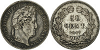 France 50 Centimes Coin, Louis-Philippe, Paris, Silver -