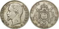 France 5 Francs Coin, Napoleon III, Lyons, Silver -
