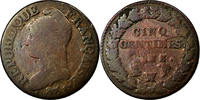 France 5 Centimes Coin, Dupré, Lille W/A, Bronze -