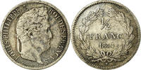 France 1/2 Franc Coin, Louis-Philippe, Paris, Silver -