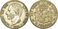 Spain 2 Pesetas Coin, Alfonso XII, Madrid, Silver, KM:678.2 -