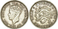 Cyprus 9 Piastres Coin, George VI, Silver, KM:25 -