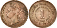 Straits Settlements Cent Coin, Victoria, Copper, KM:9 -