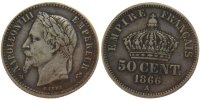 France 50 Centimes Coin, Napoleon III, Napoléon III, Paris -