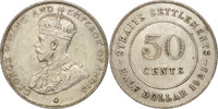 Straits Settlements 50 Cents Coin, George V, Silver, KM:35.1 -