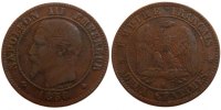 France 2 Centimes Coin, Napoleon III, Napoléon III, Strasbourg -