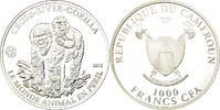Cameroon 1000 Francs Coin, Cross-River-Gorilla, Silver, KM:58 -