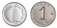 France Centime Coin, Épi, Paris, Stainless Steel, Gadoury:91 -