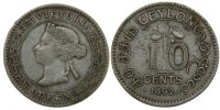 Ceylon 10 Cents Coin, Victoria, Silver, KM:94 -