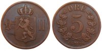Norway 5 Öre Coin, Bronze, KM:349 -