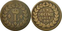 France Decime Coin, Louis XVIII, Strasbourg, Bronze, KM:701 -