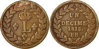 France Decime Coin, Louis XVIII, Strasbourg, Bronze, KM:701 -