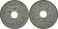 France 20 Centimes Coin, État français, Paris, Zinc -