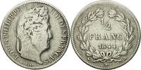 France 1/2 Franc Coin, Louis-Philippe, Paris, Silver -
