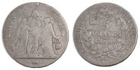 France 5 Francs Coin, Union et Force, Bayonne, Silver -