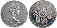 Isle of Man Crown Coin, Elizabeth II, Silver, KM:65a -