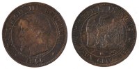France 2 Centimes Coin, Napoleon III, Napoléon III, Strasbourg -
