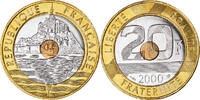 France 20 Francs Coin, Mont Saint Michel, BU, Tri-Metallic -