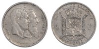 Belgium Franc Coin, Leopold II, Silver, KM:38 -