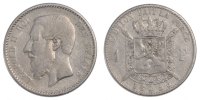 Belgium Franc Coin, Leopold II, Silver, KM:28.2 -