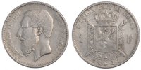 Belgium Franc Coin, Leopold II, Silver, KM:28.2 -