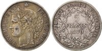 France 5 Francs Coin, Cérès, Paris, Silver, Gadoury:743 -