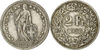 Switzerland 2 Francs Helvetia, Bern, Silver, KM:21 -