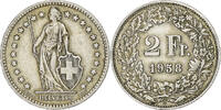 Switzerland 2 Francs Helvetia, Bern, Silver, KM:21 -