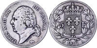 France 5 Francs Louis XVIII, Paris, Silver, Gadoury:614 -