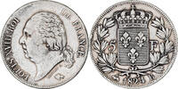 France 5 Francs Louis XVIII, Rouen, Silver, Gadoury:614 -