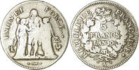 France 5 Francs Coin, Union et Force, Paris, Silver -